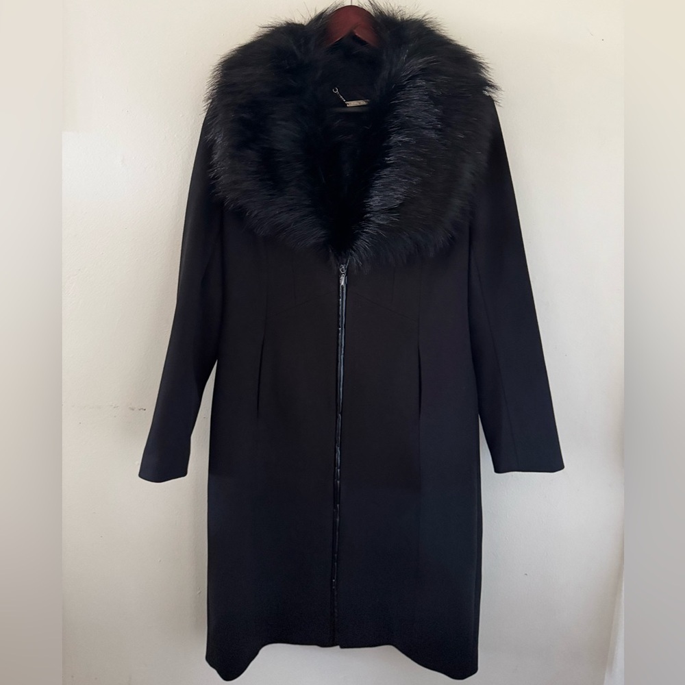 White House Black Market Black Coat with Faux Fur Collar